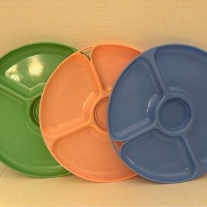 Colorful Divided Dinner Plate Set. Shel Glo Vintage  plates